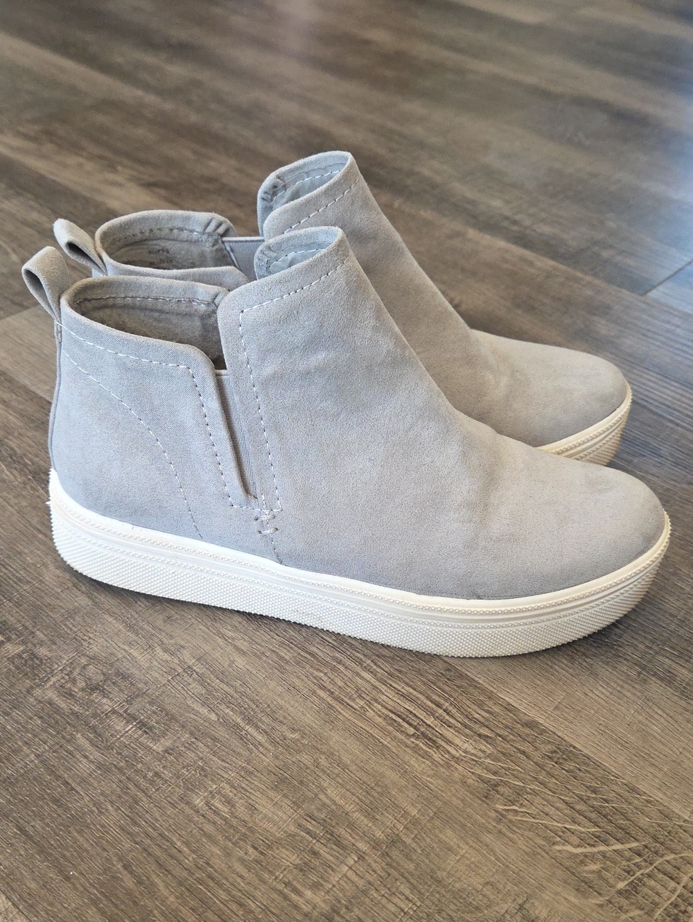 Dolce Vita Light Grey Suede Platform Slip-On Ankle Booties